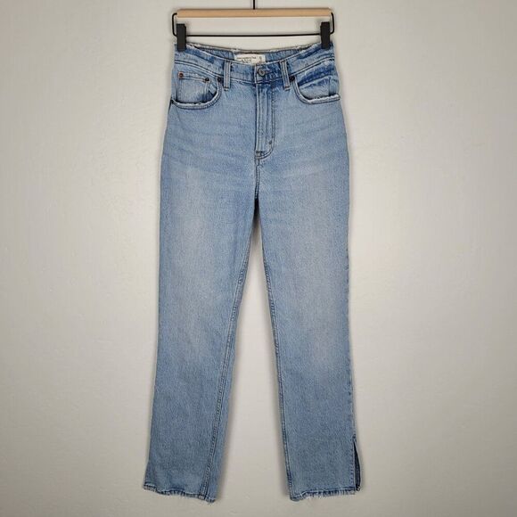 Abercrombie & Fitch Size 25S The 90s Straight Ultra High Rise Jeans Side Slits - Picture 3 of 13